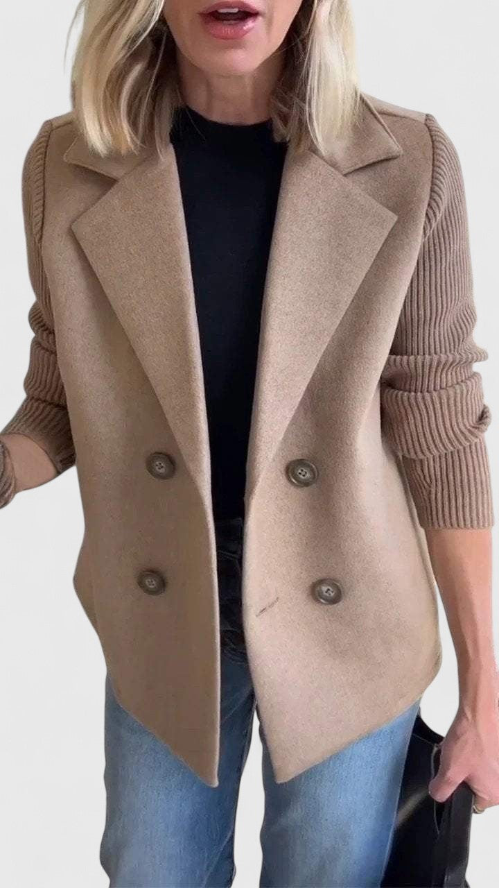 Women's tailored double-breasted blazer with elegant comfort sleeves for versatile fashion styling.