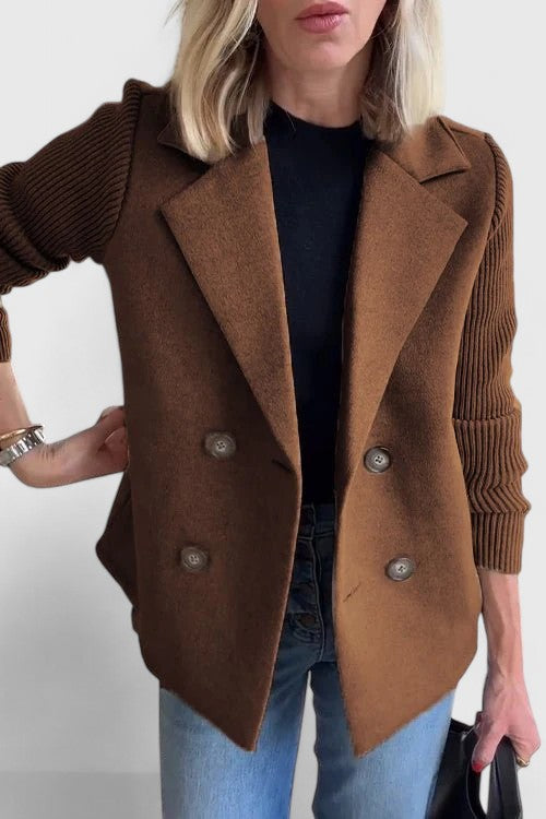 Versatile women's double-breasted blazer, ideal for office elegance or casual chic layering.