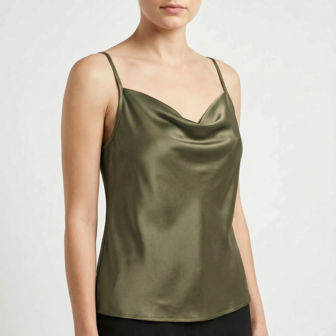 Chic women's draped camisole, perfect sleeveless top for elegant summer style, easy layering, adjustable straps.