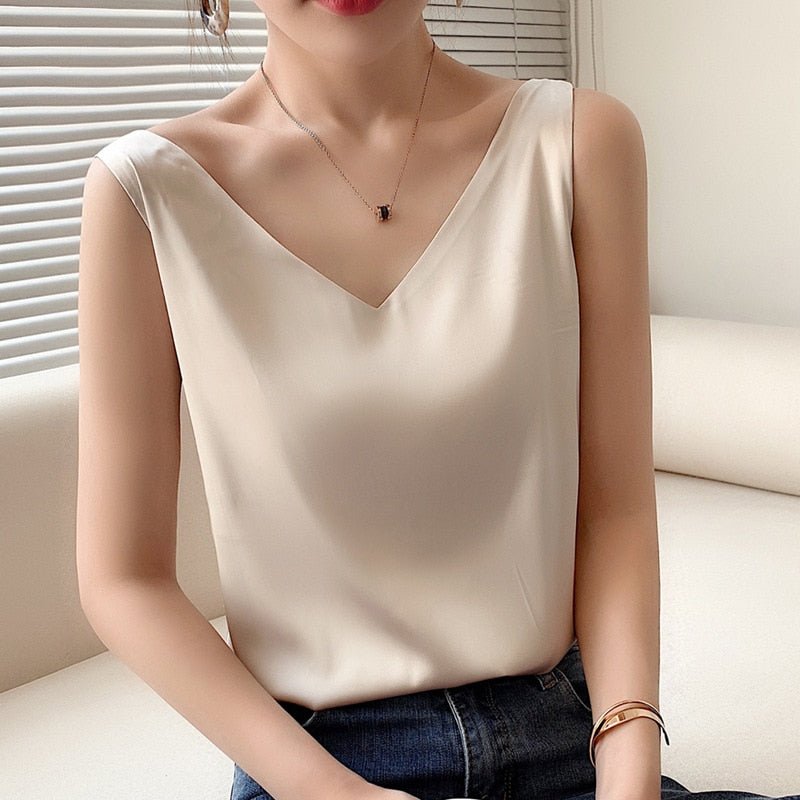 Elegant ladies' draped tank top, a chic and relaxed fit sleeveless blouse perfect for summer fashion.