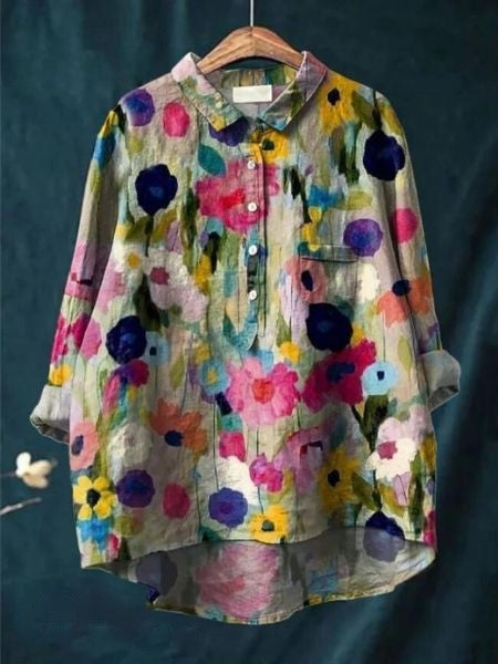 Chic women's long sleeve floral blouse, an elegant top with a unique flower print for any occasion.