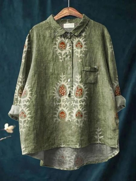 Fashionable women's floral print blouse, a long sleeve elegant top with a loose, comfortable fit.