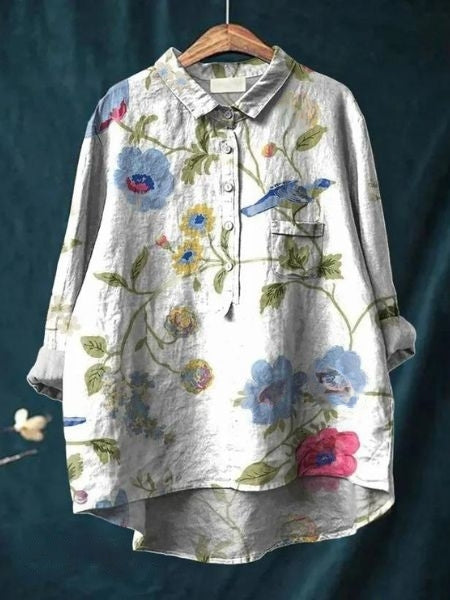 Elegant flower print blouse for women, a stylish long sleeve top perfect for casual outings or work.