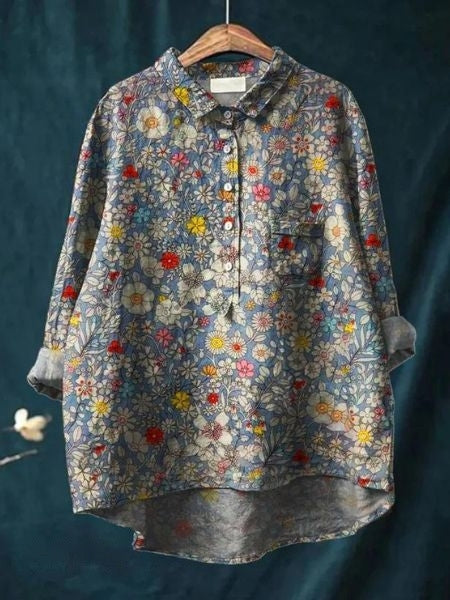 Workwear women's elegant floral blouse, a stylish long sleeve top suitable for the office.