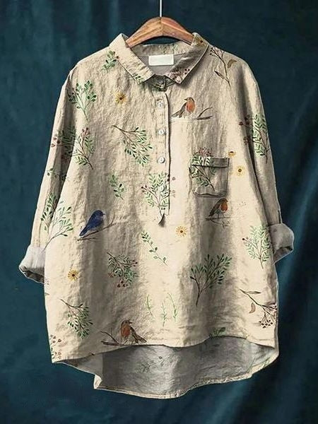 Spring fashion women's floral blouse, an elegant flower print top designed for effortless style.