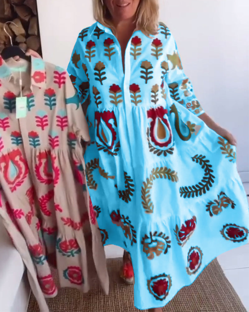 Casual A-line floral print midi dress for women, comfortable & flowy, great for everyday style.