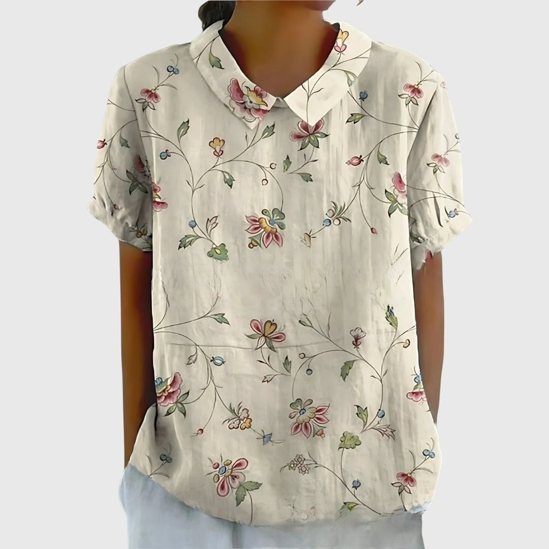 Women's chic floral blouse, a relaxed fit long sleeve top for everyday fashion and comfort.