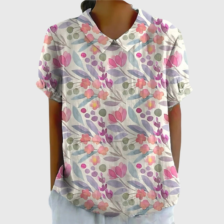 Stylish women's long sleeve floral blouse, a perfect casual top for spring and everyday fashion.