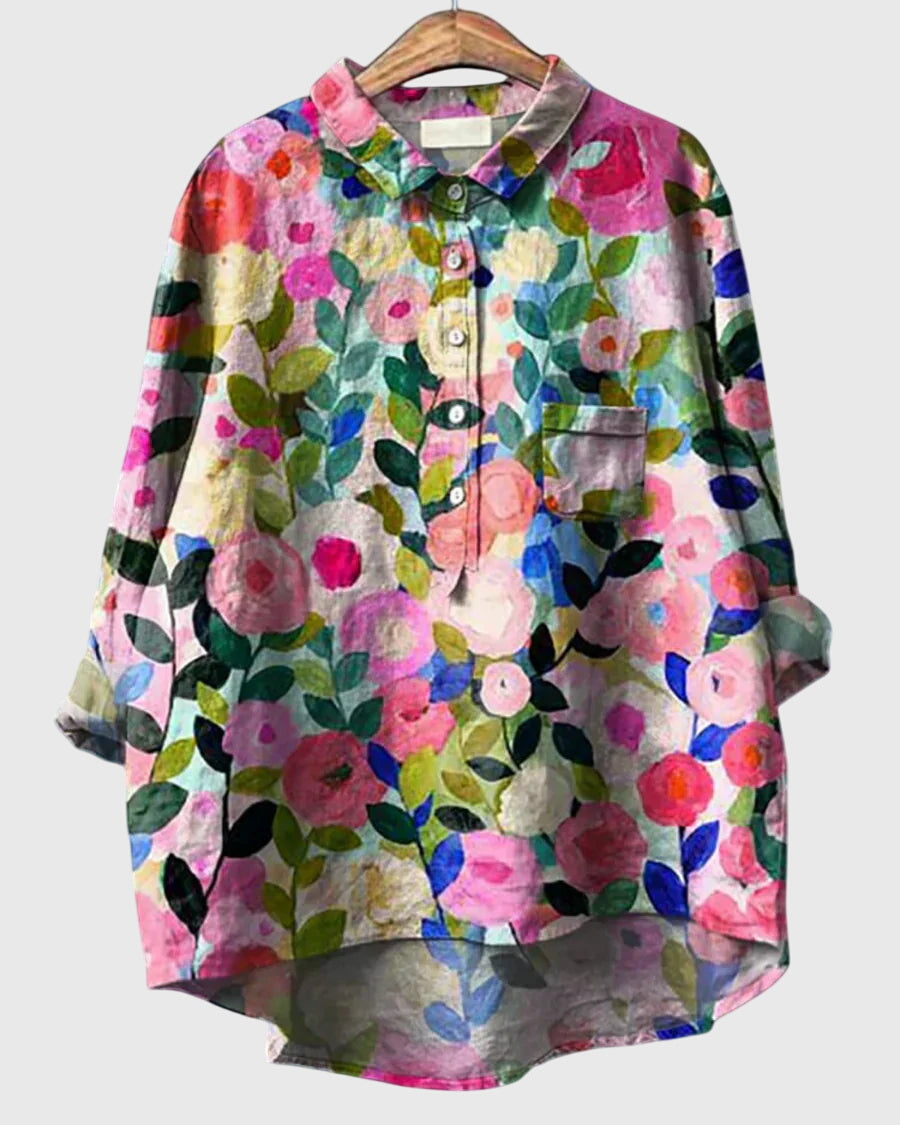 Women's elegant floral print blouse with long sleeves, perfect for everyday wear.
