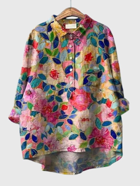 Casual women's floral print long sleeve blouse, offering a flowy and comfortable fit.