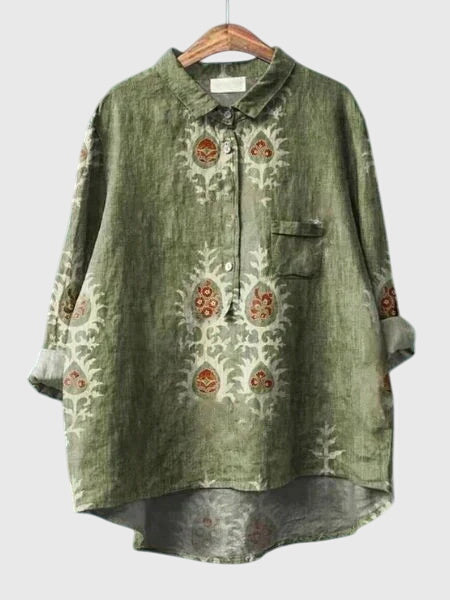 Stylish women's long sleeve floral print top, a flowy button-down blouse for comfort.