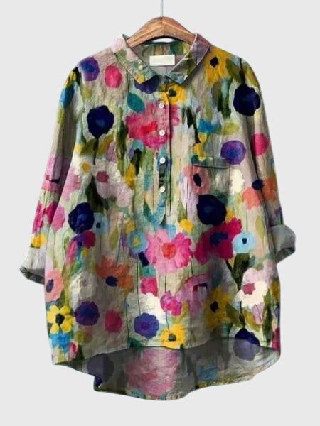 Casual chic women's floral print blouse, a versatile long sleeve button-down top.