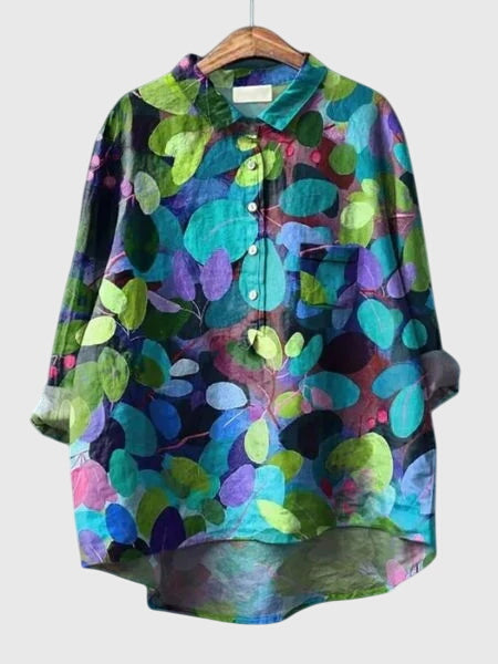 Women's versatile floral print long sleeve blouse, offering everyday elegance and comfort.
