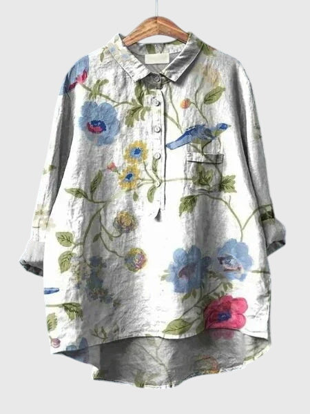 Women's comfortable floral print long sleeve blouse, perfect for everyday and office wear.
