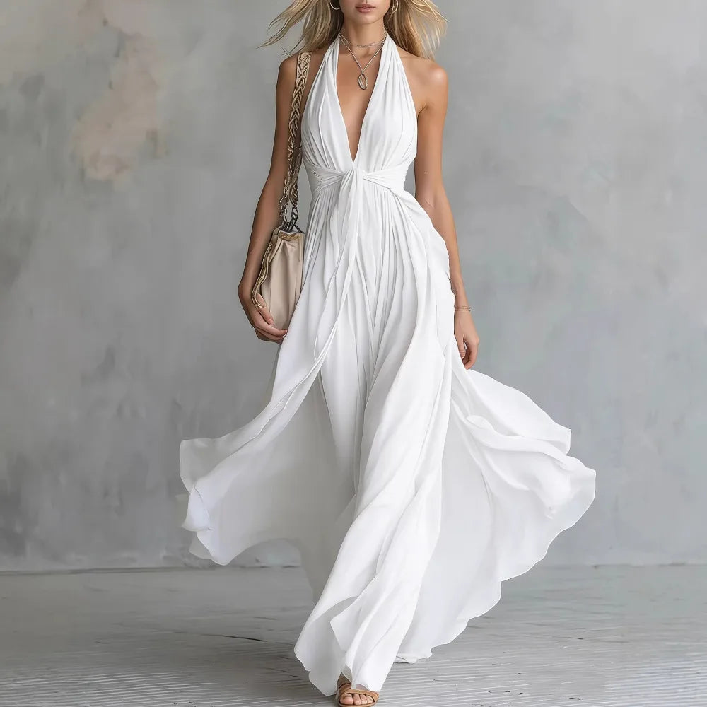 Elegant women's backless halter maxi dress, perfect for evening wear, parties, or special occasions.