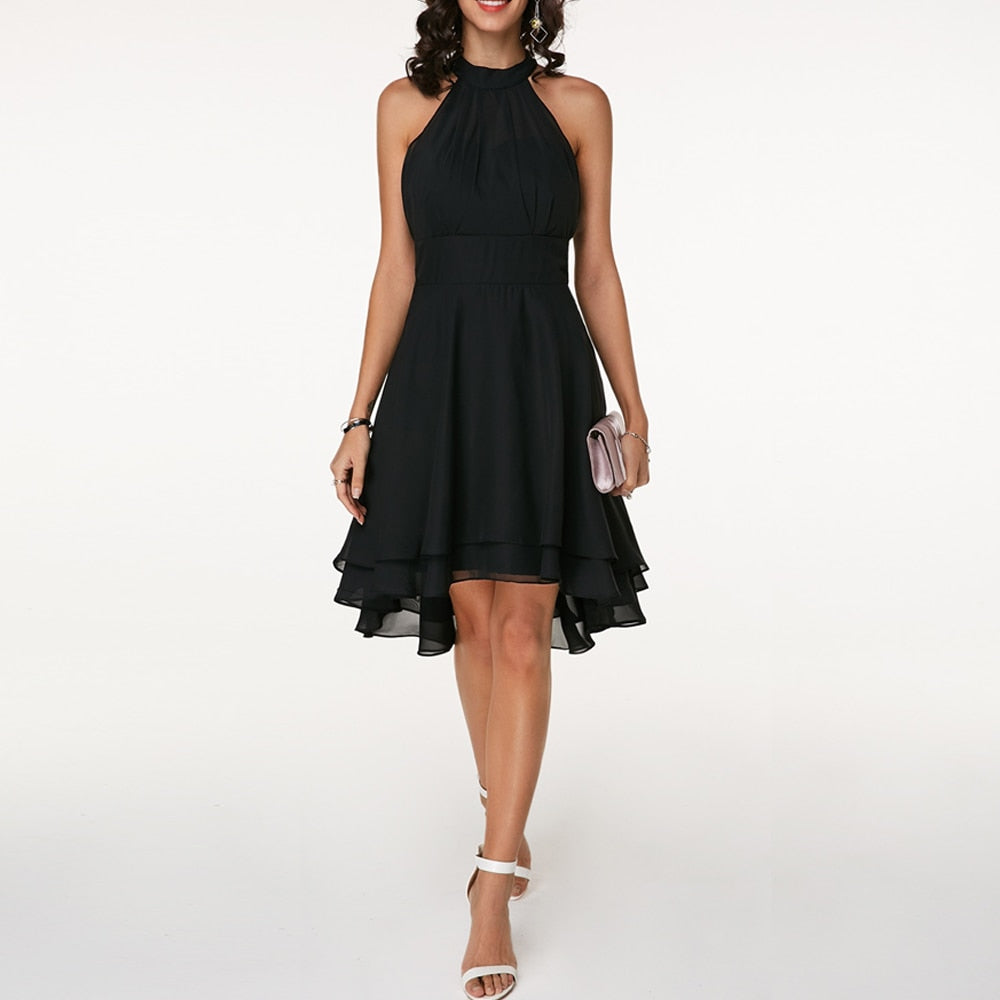 Stylish fit and flare mini dress for women with an elegant layered hem, great for special occasions.
