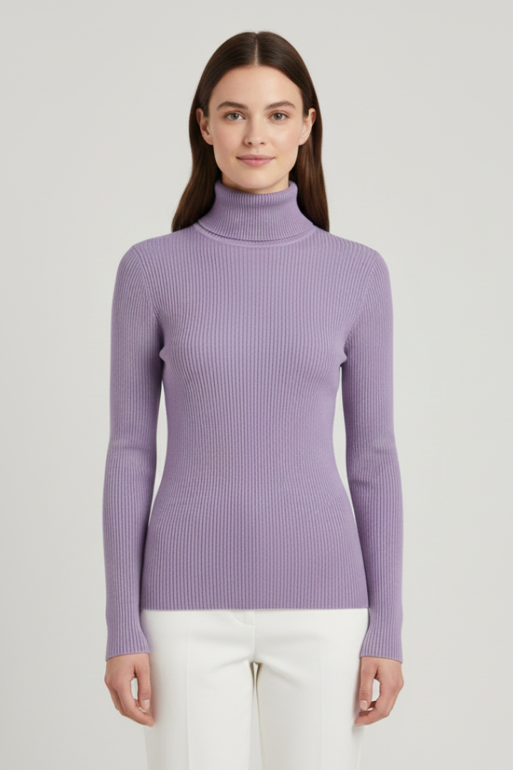 Women's fashionable high neck ribbed sweater, a must-have for elegant layering.