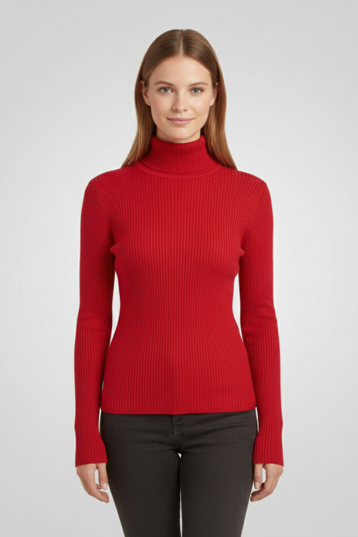 Fashionable women's high neck ribbed knit jumper, versatile and elegant.
