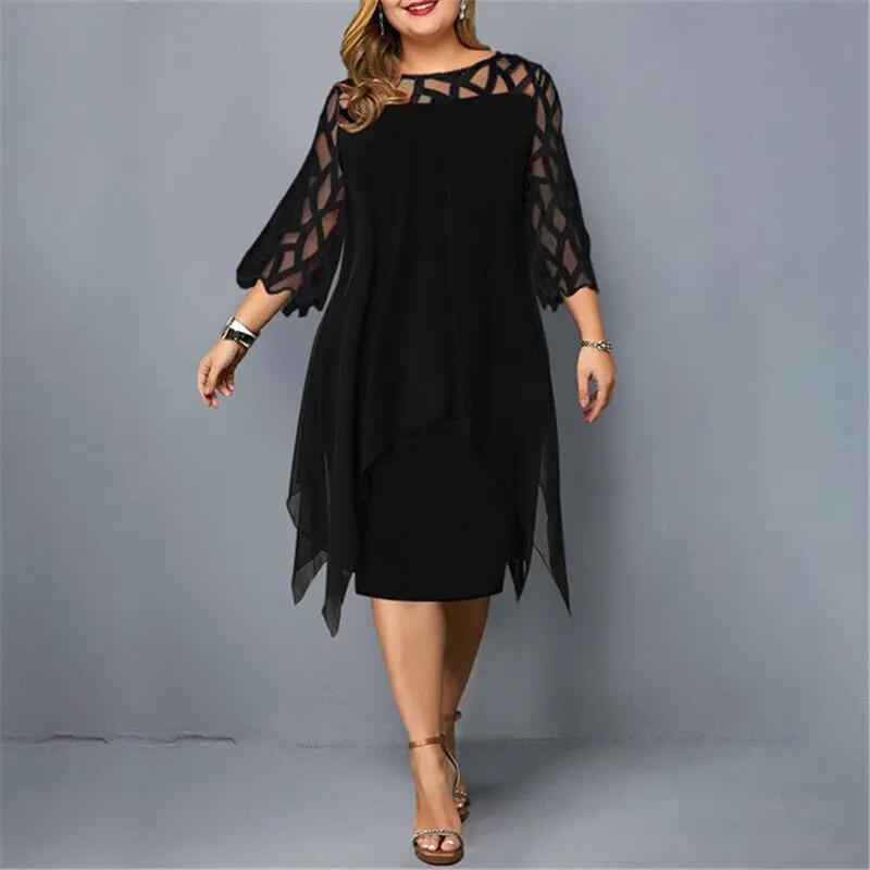 Detailed view of women's lace midi dress, showcasing delicate lace sleeves & round neckline design.