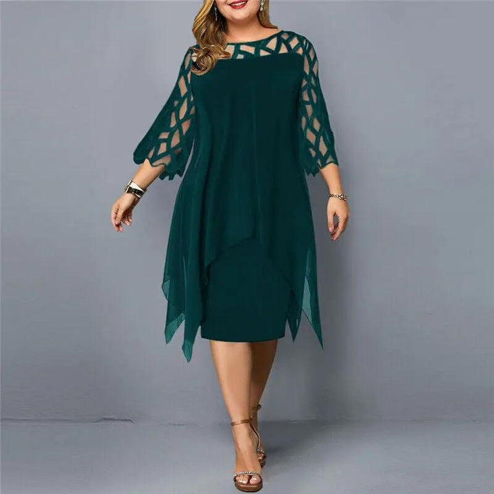 Stylish women's lace midi dress, round neck, a sophisticated choice for special occasion & party wear.