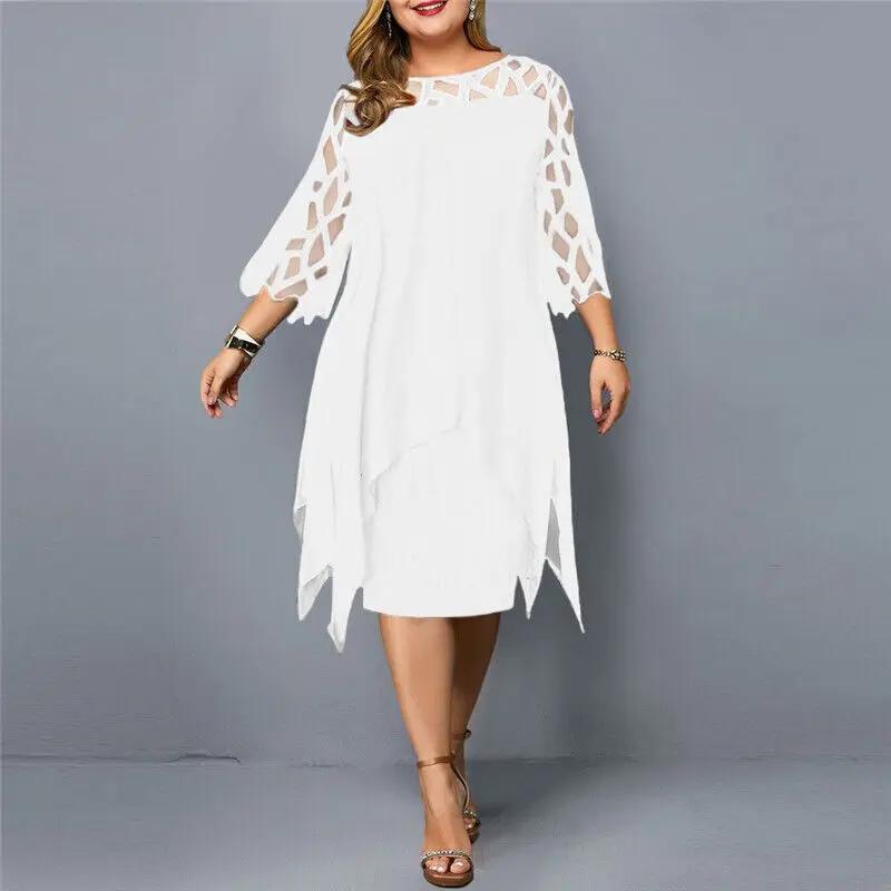 Women's cocktail midi dress with round neck and beautiful lace fabric, perfect for formal & evening events.