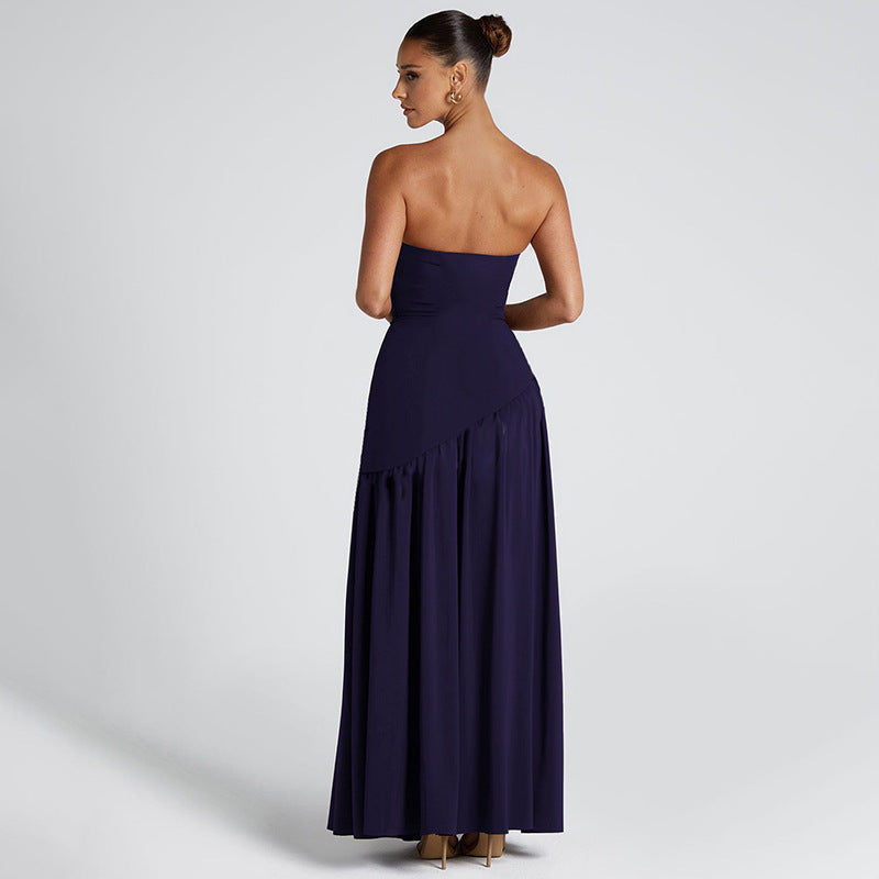 Comfortable yet elegant women's maxi dress. Strapless with a flowing skirt & stylish side slit for evenings.