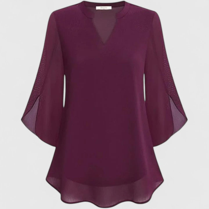 Sophisticated women's blouse for the office; a versatile long sleeve top for professional style.