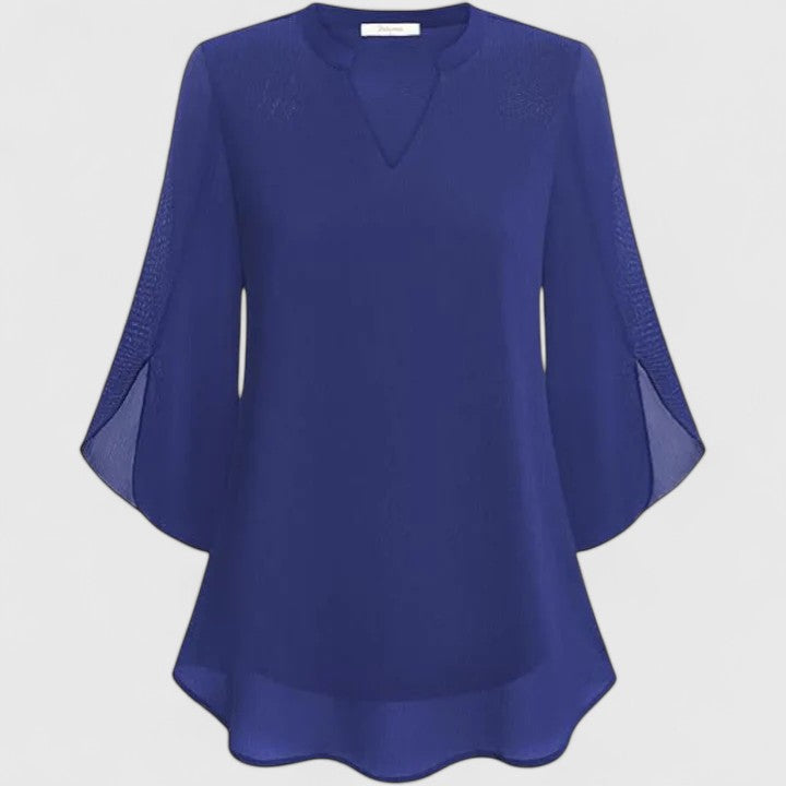 Stylish women's evening top, a sophisticated long sleeve blouse for dressy occasions.