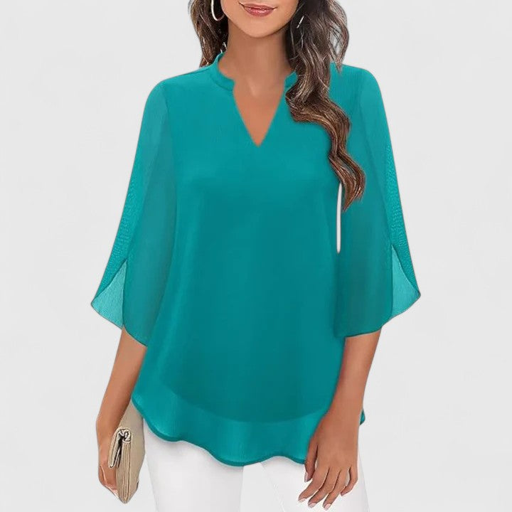 Dressy women's blouse, an elegant long sleeve top for work, evenings, and chic style.