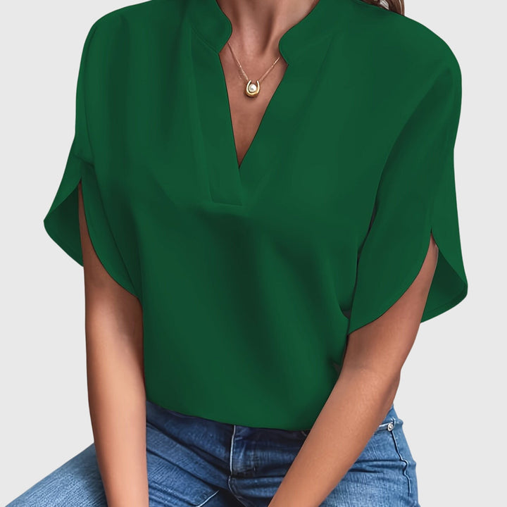 Front view: sophisticated women's long-sleeve blouse, timeless office and casual wear.
