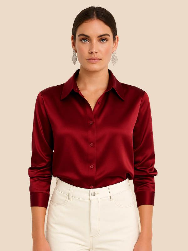 Women's elegant long sleeve button blouse for office wear.