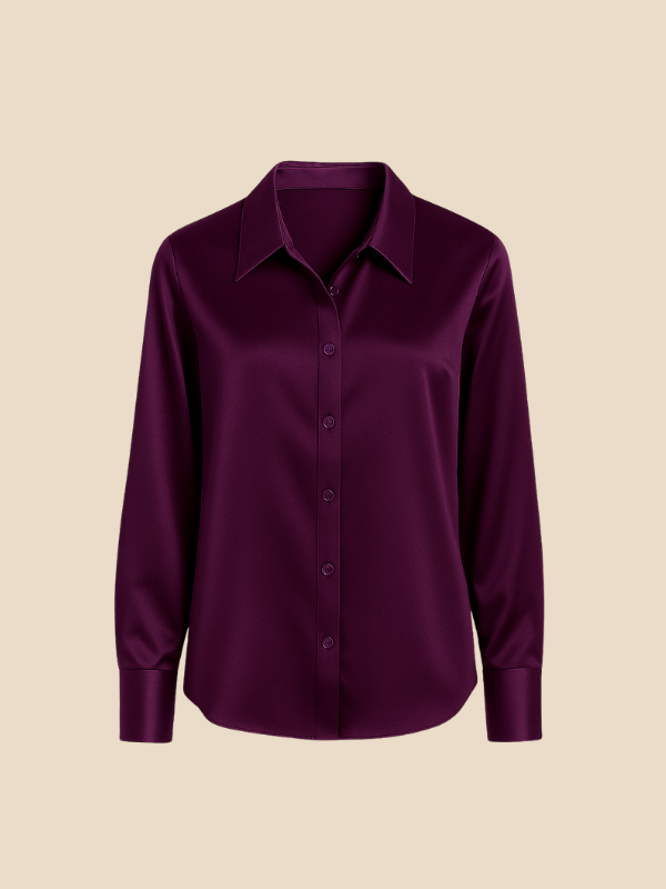 Women's elegant long sleeve button-up blouse in a professional style.