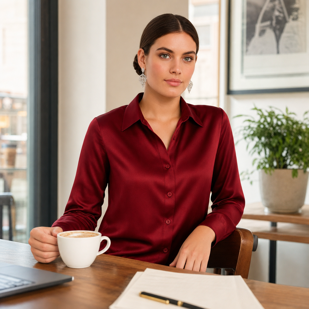 Versatile women's button-up blouse, perfect for professional fashion.
