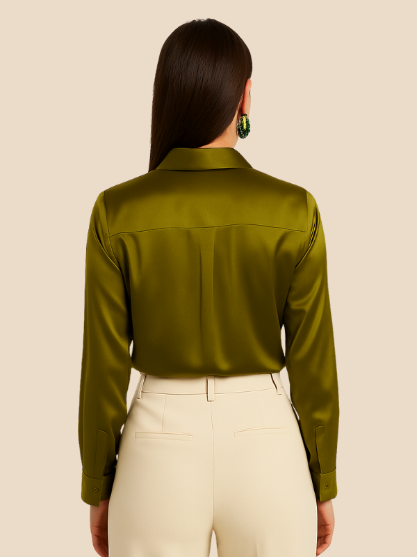 Womens business casual blouse, elegant long sleeve and button-front.