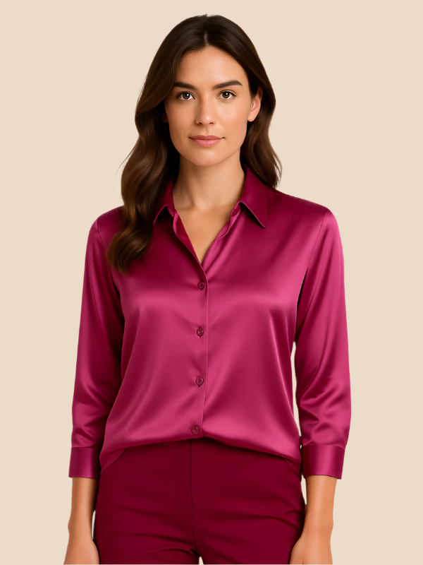 Elegant women's work blouse, long sleeve and buttoned for versatile outfits.