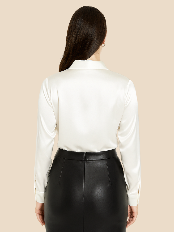 Professional women's long sleeve button blouse, a must-have for business casual.