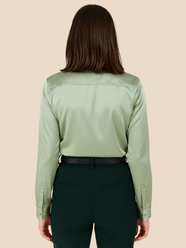 Classic long sleeve button-up blouse, perfect elegant top for women's office wear.