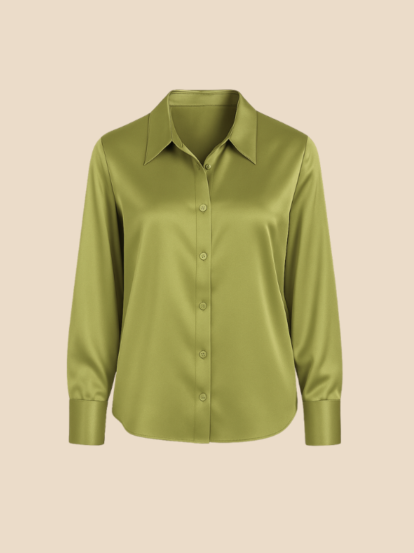 Professional women's long sleeve top, elegant button-up for work fashion.