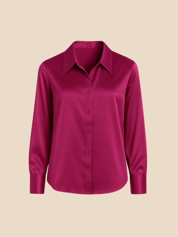 Professional long sleeve blouse for women, versatile button-front office top.