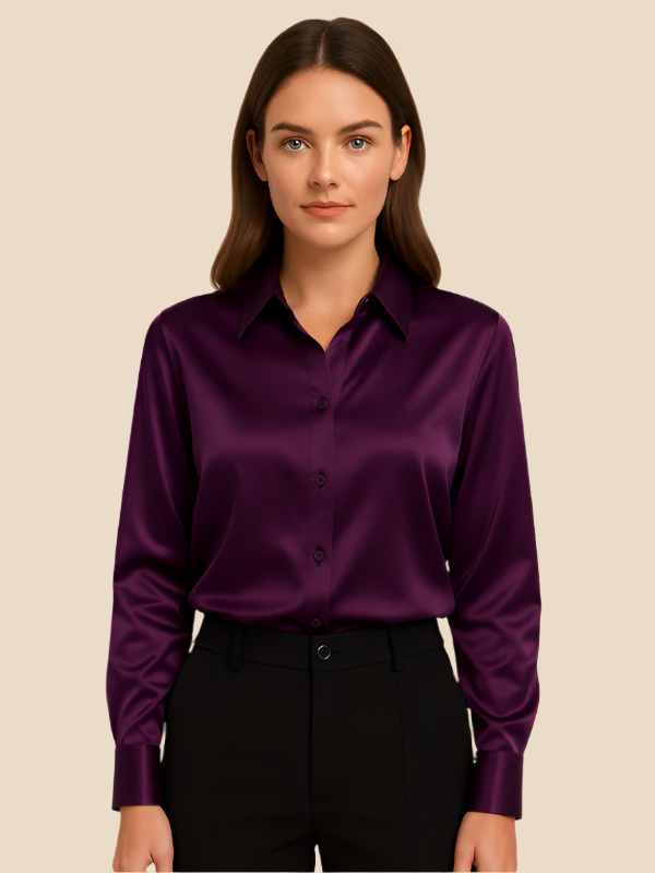Women's workwear elegant button blouse, long sleeve for a polished look.