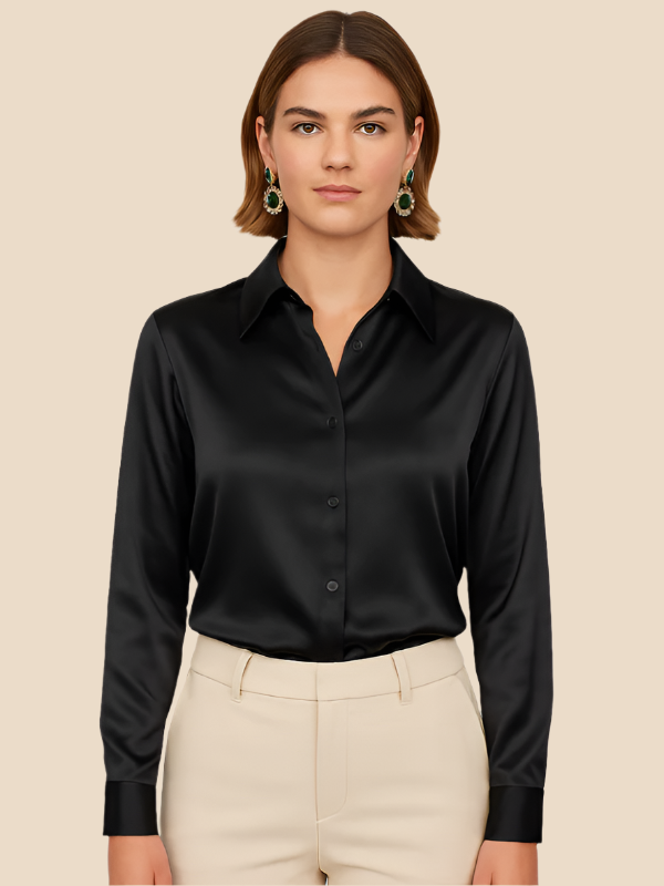 Elegant button-up long sleeve blouse, great for office & casual chic.