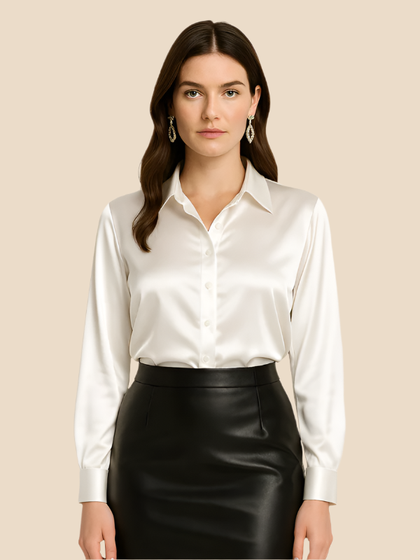 Versatile elegant button blouse for women, suitable for work or everyday.