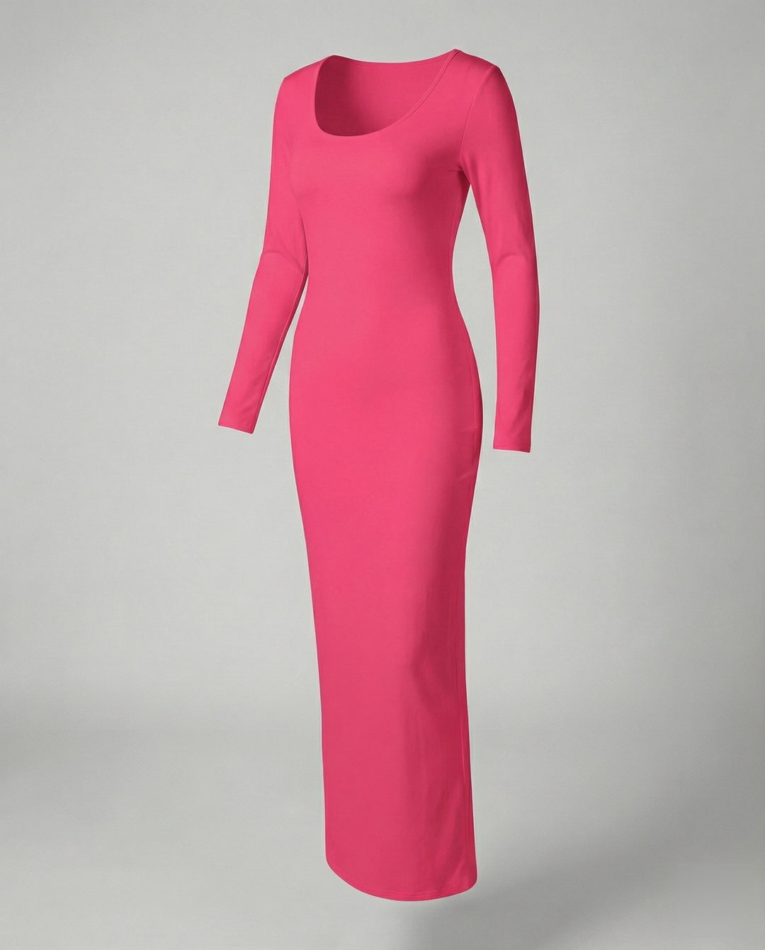 Comfortable women's long sleeve scoop neck bodycon maxi dress, stretch fabric, modern design.