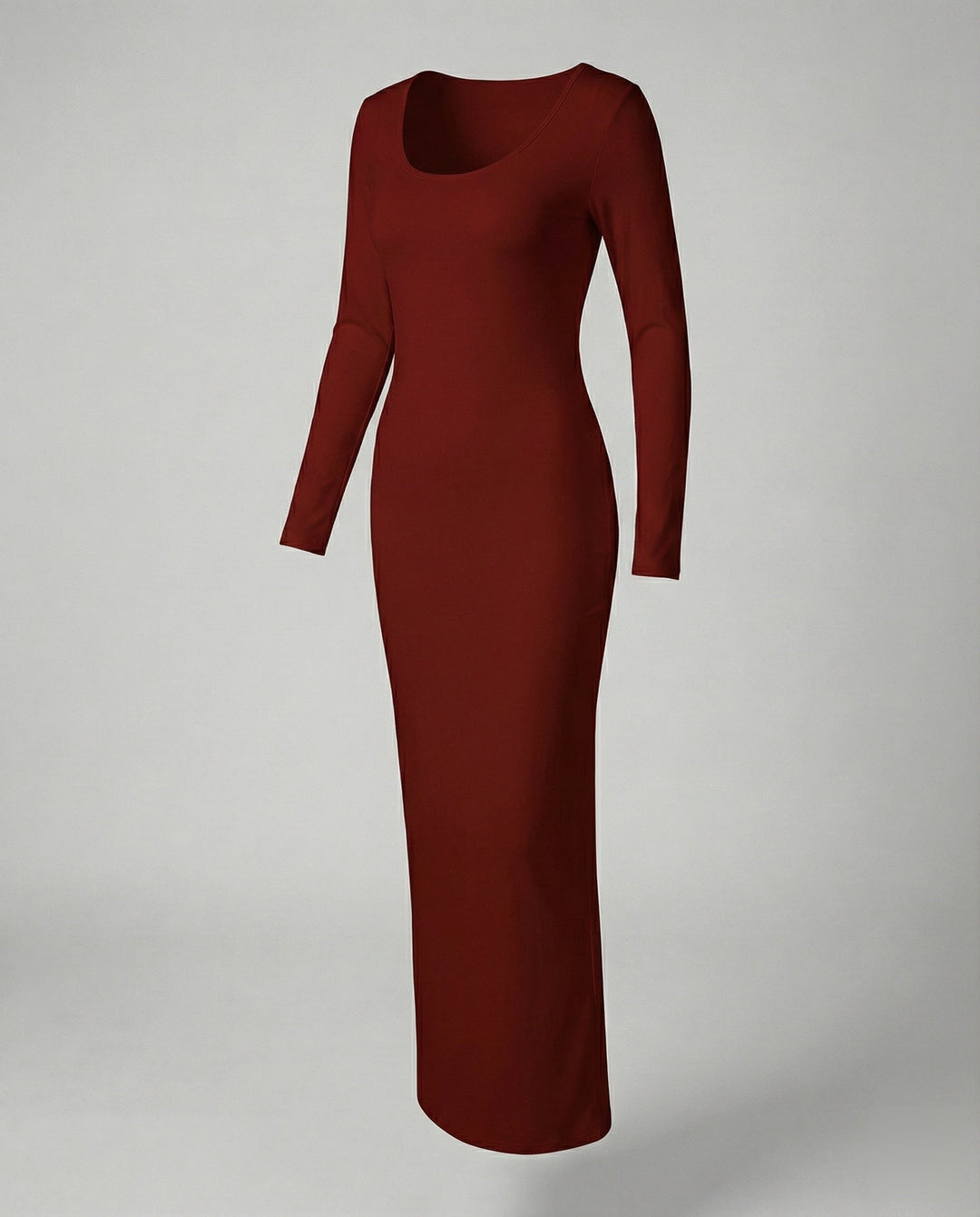Women's versatile long sleeve scoop neck maxi dress, bodycon fit, perfect for day or evening.