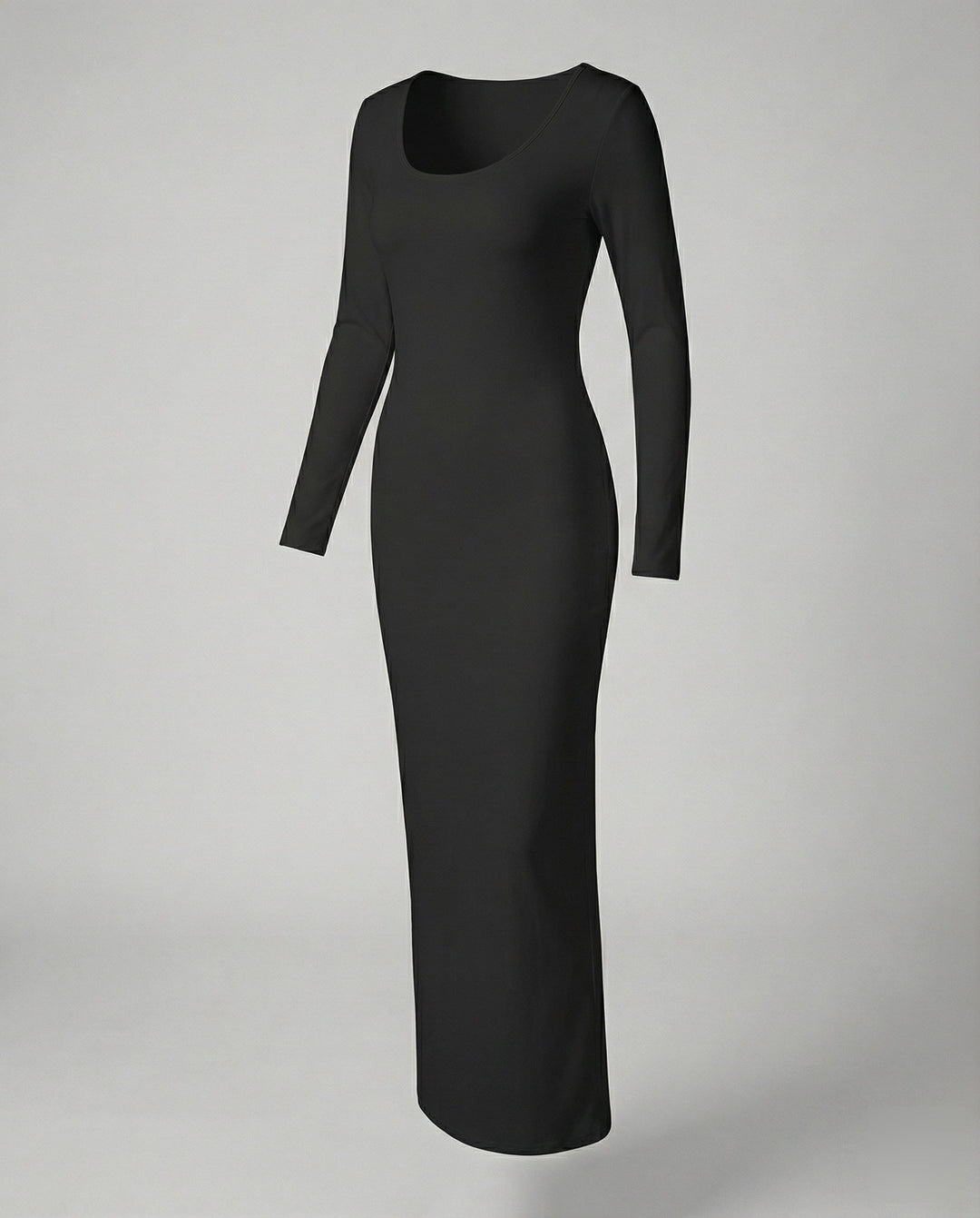 Stylish women's long sleeve scoop neck fitted maxi dress, elegant and comfortable for various events.