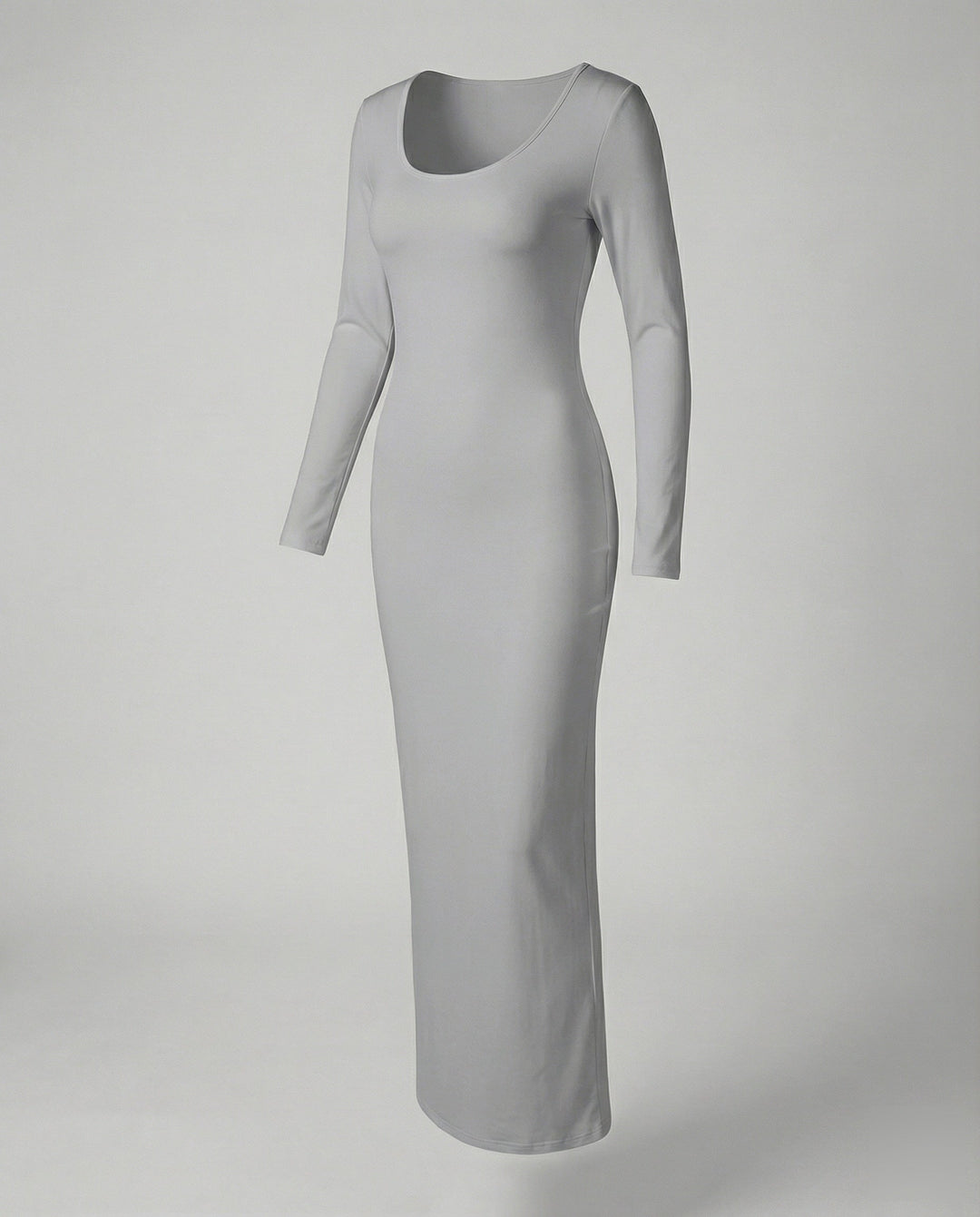 Elegant women's stretch-fit long sleeve scoop neck bodycon maxi dress, day-to-night style.