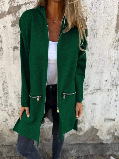 Stylish women's casual long sleeve zipper cardigan, a cozy and elegant addition to any outfit.