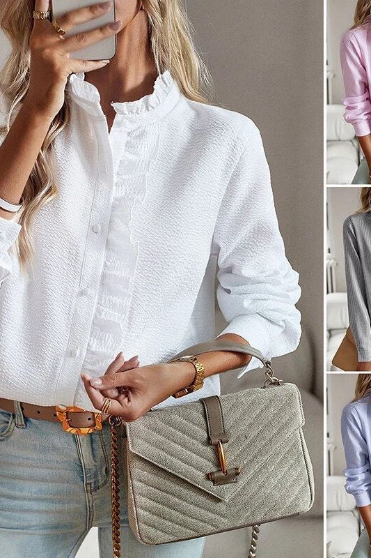 Classic women's longsleeve shirt, elegant and polished, ideal for work attire, office, or daily style.