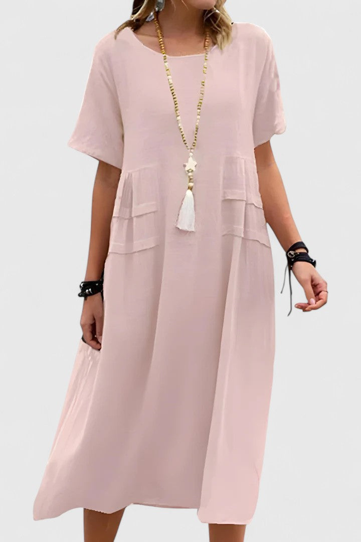 Flattering women's midi dress, comfortable for all-day wear, easily styled for casual or formal occasions.