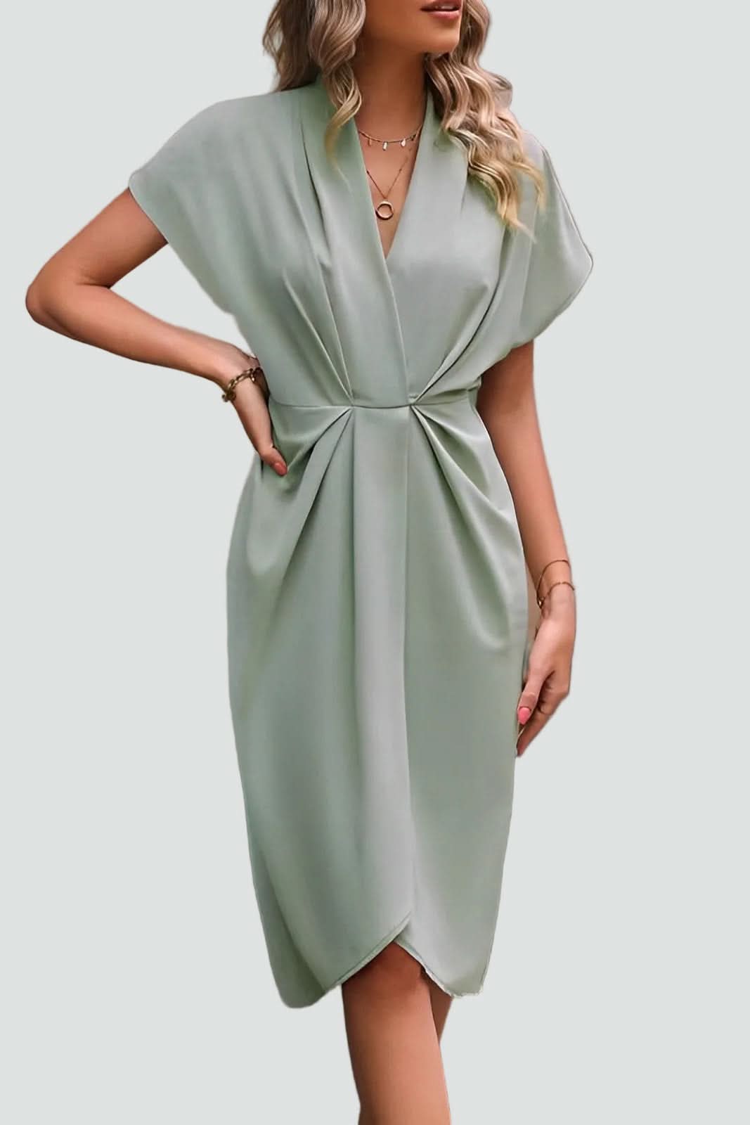 Women's long sleeve wrap midi dress, excellent for parties, evening wear & flattering fit.